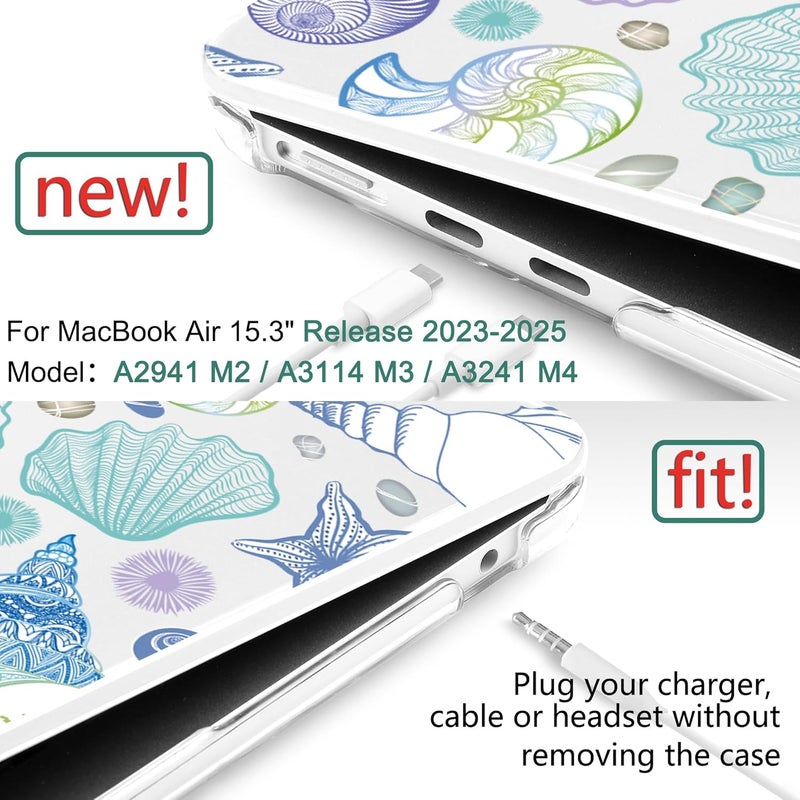 DONGKE Compatible with M4 MacBook Air 15 inch Case 2025-2023 A3241 A3114 A2941 M3 M2 Retina Display Touch ID, Plastic Hard Case & Keyboard Skin for MacBook Air 15" - Sea Shells - Image 2